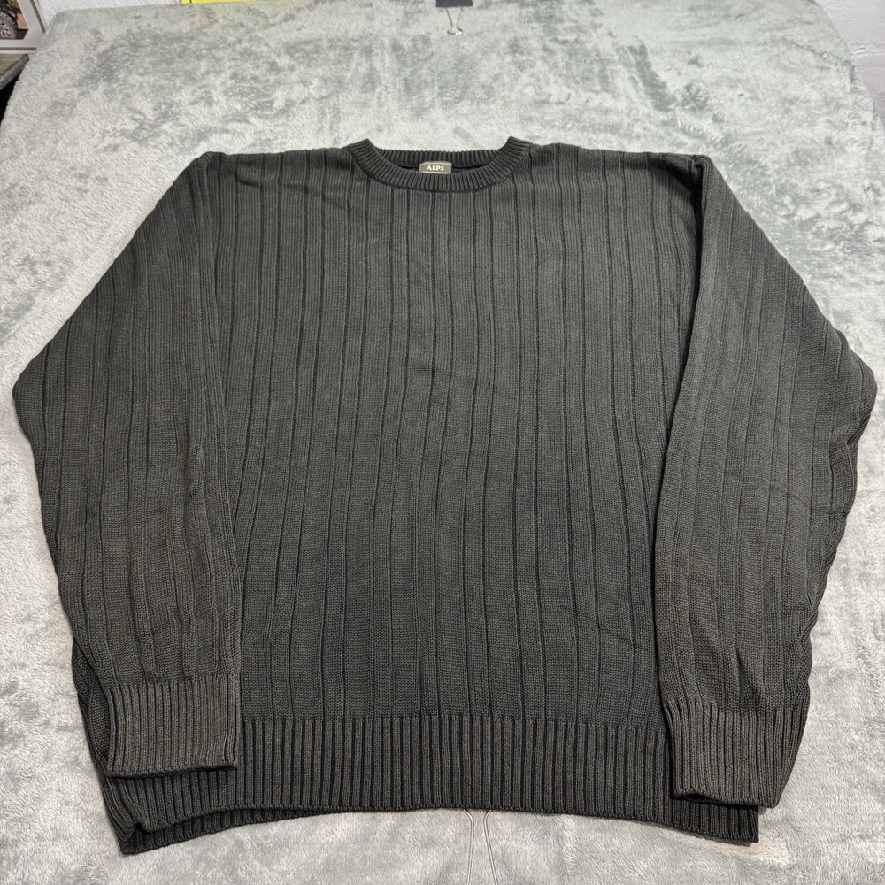 Vintage‎ ALPS Ribbed Knit Sweater Mens L Faded Black Texture Crewneck Outdoor